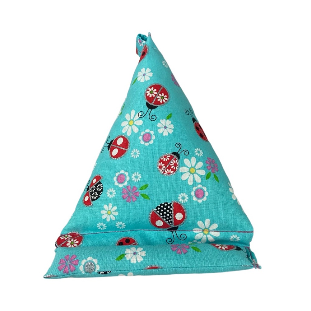 Cell Phone Holder Pillow Stand Ladybug Daisy Print Pattern Aqua Fabric